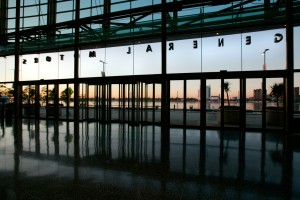 The Ren Cen is empty for the Memorial Day holiday, and the coffere are empty, too.