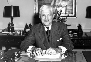 Secretary of Defense Charles E. Wilson, aka Engine Charlie, at his desk in the Pentagon