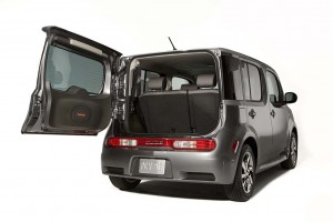 The rear of the 2009 Nissan Cube features a refrigerator-style door, rather than the traditional liftgate-type hatch.