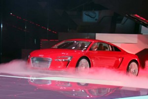 A foggy future for the electric vehicle; here the 2012 Audi e-tron battery supercar