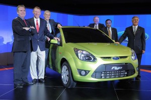 The new Ford Figo could prove to be a cornerstone of growth, according to CEO Alan Mulally, second from left.