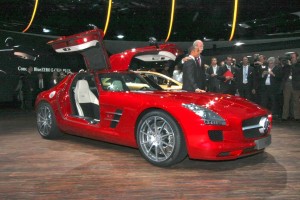 Though it shares the gullwing concept with the original 300SL, the new Mercedes-Benz is "a look into the future," declared Daimler CEO Dieter Zetsche, rather than "a stroll down memory lane."