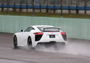 Even in a tropical downpour, the the 2011 Lexus LF-A maintained its grip on the Homestead tarmac.