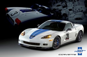 Chevrolet designers have also created a unique 2011 Corvette Z06 to celebrate the 50th anniversary of Corvette racing at Le Mans. This one-of-a-kind Corvette (VIN 0001) features the same blue and white color scheme as the 1960 Corvette that won its class at Le Mans 50 years ago, and will be sold at auction later this year to benefit the National Corvette Museum.