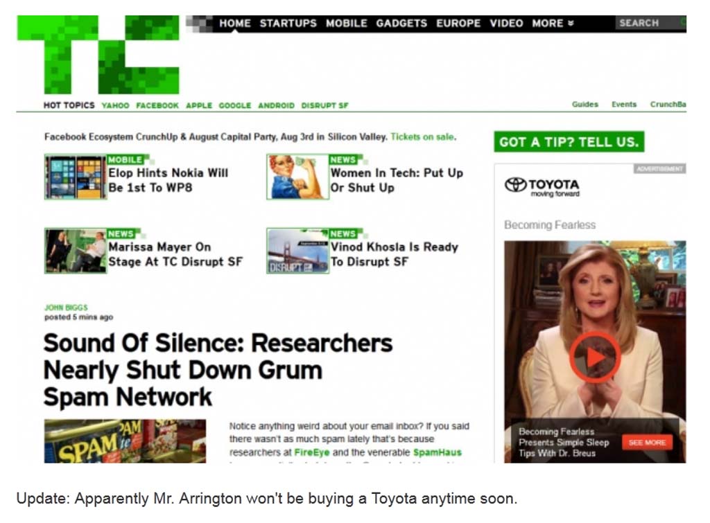 Arianna Huffington: Newshound to Toyota Shill?